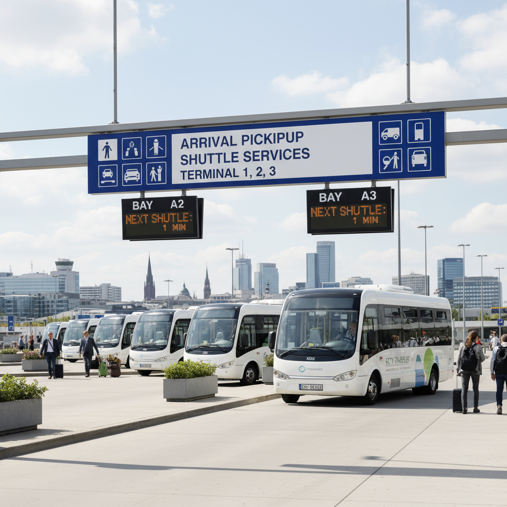 Moderne Shuttle-Minibusse am Airport Abholbereich
