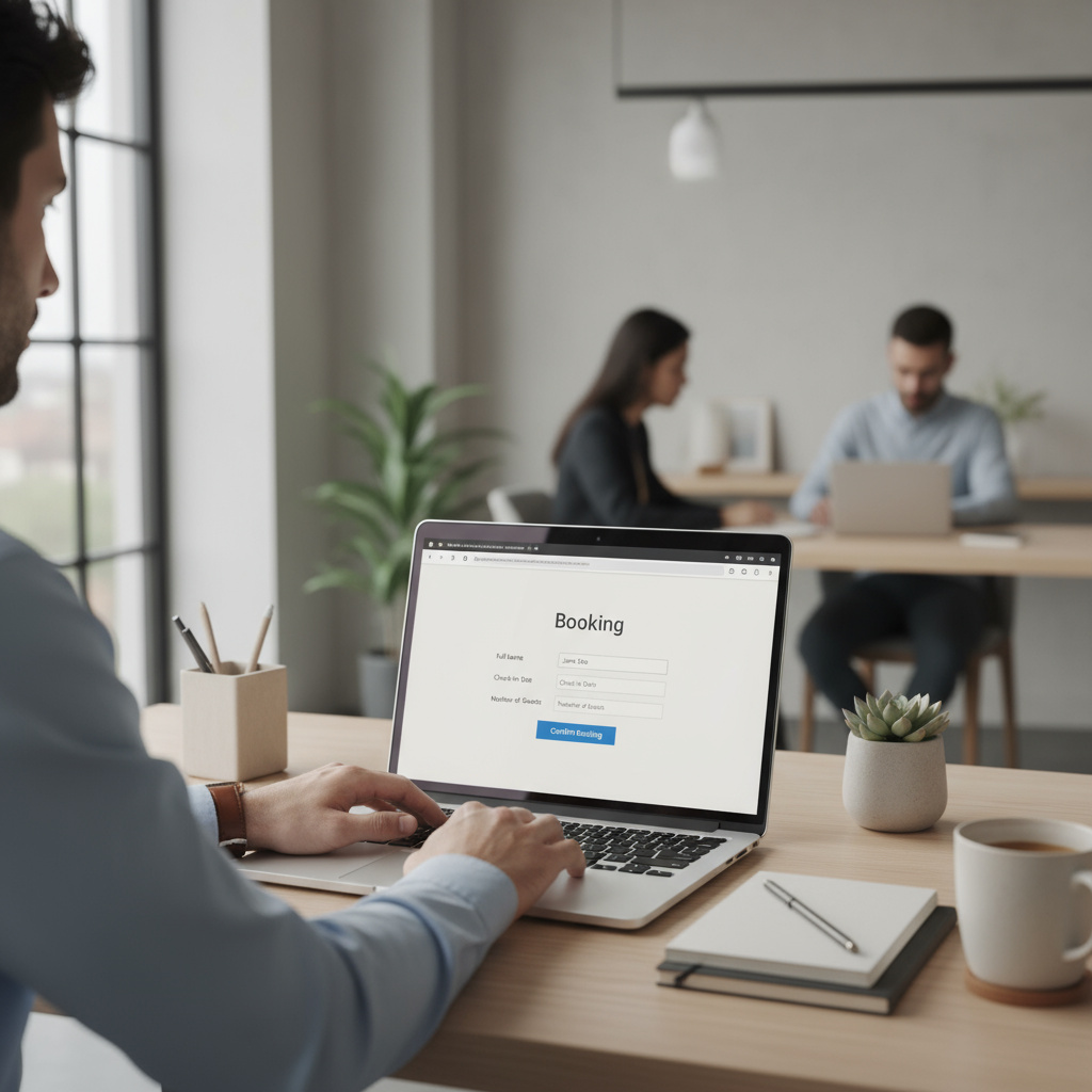 Person füllt ein Online-Anfrageformular aus