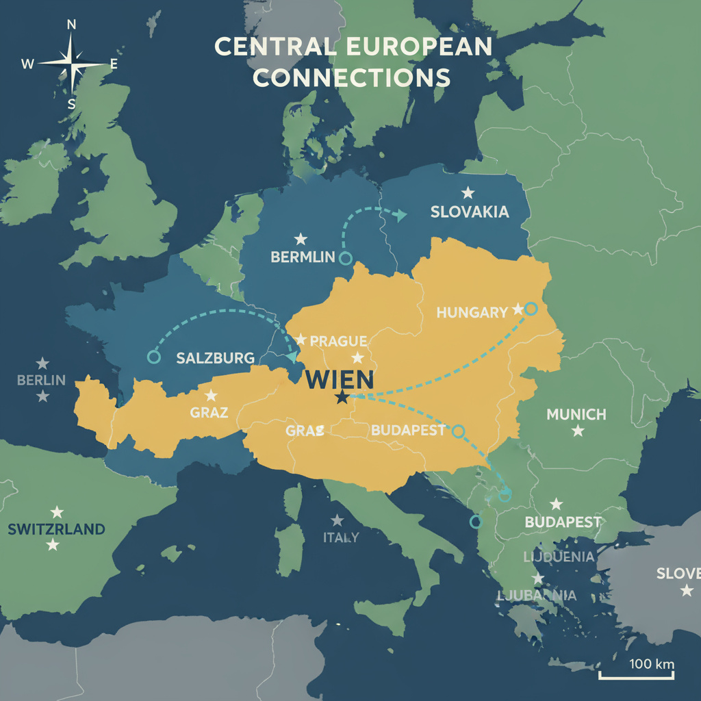 Karte der Region Wien mit Routen-Markierungen